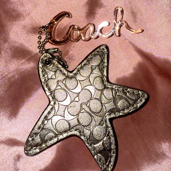 Coach Accessories - Coach Silver Leather Signature Keychain & Pink acrylic extra